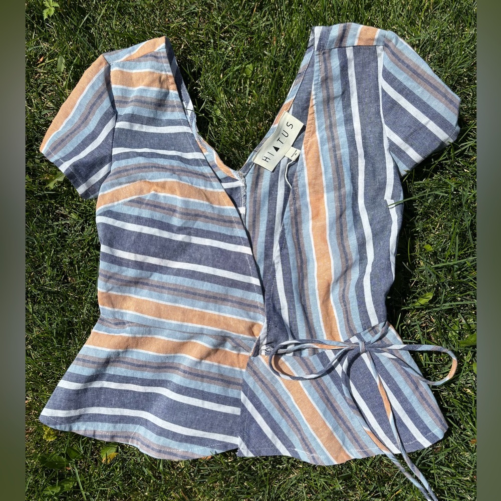 Nordstrom Hiatus Blue and Orange Striped Wrap Top